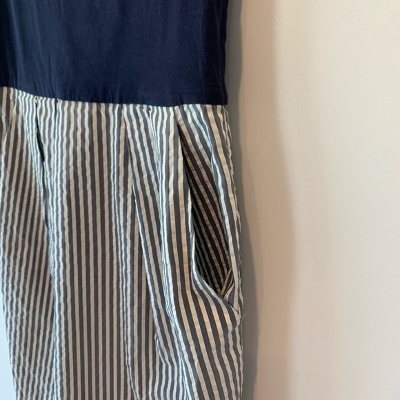 DKNY Seersucker Cap Sleeve Navy Blue White Dress 6 - Picture 5 of 8